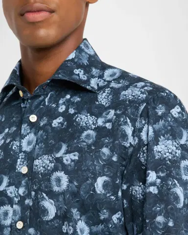 Kiton Men's Cotton Tonal Floral Sport Shirt | Thumbnail 5