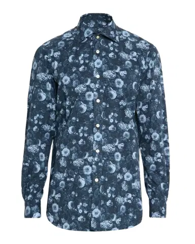 Kiton Men's Cotton Tonal Floral Sport Shirt | Thumbnail 1