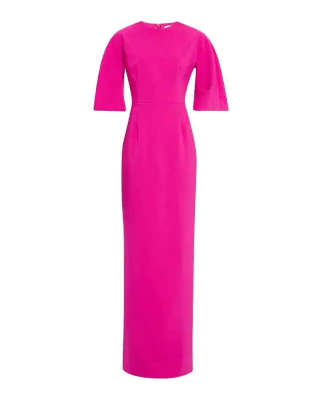 Rickie Freeman for Teri Jon Elbow-Sleeve Crepe Column Gown