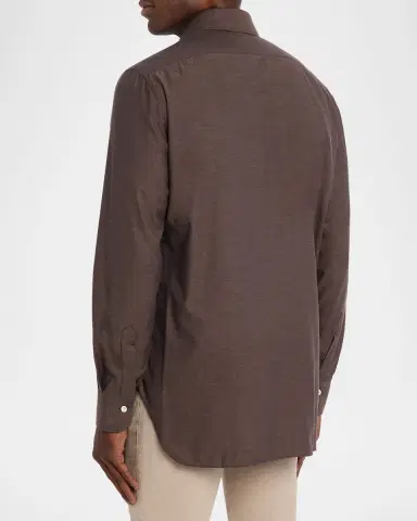 Kiton Men's Cotton Micro-Herringbone Sport Shirt | Thumbnail 3 Kiton Men's Cotton Micro-Herringbone Sport Shirt | Thumbnail 3