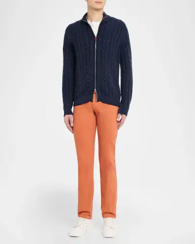 Kiton Men's Washed Cashmere Cable Knit Full-Zip Sweater | Thumbnail 2