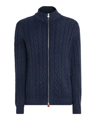 Kiton Men's Washed Cashmere Cable Knit Full-Zip Sweater | Thumbnail 1