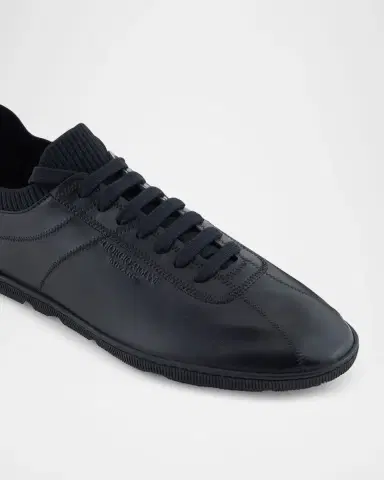 Giorgio Armani Men's Leather Knit-Lining Low-Top Sneakers | Thumbnail 5 Giorgio Armani Men's Leather Knit-Lining Low-Top Sneakers | Thumbnail 5