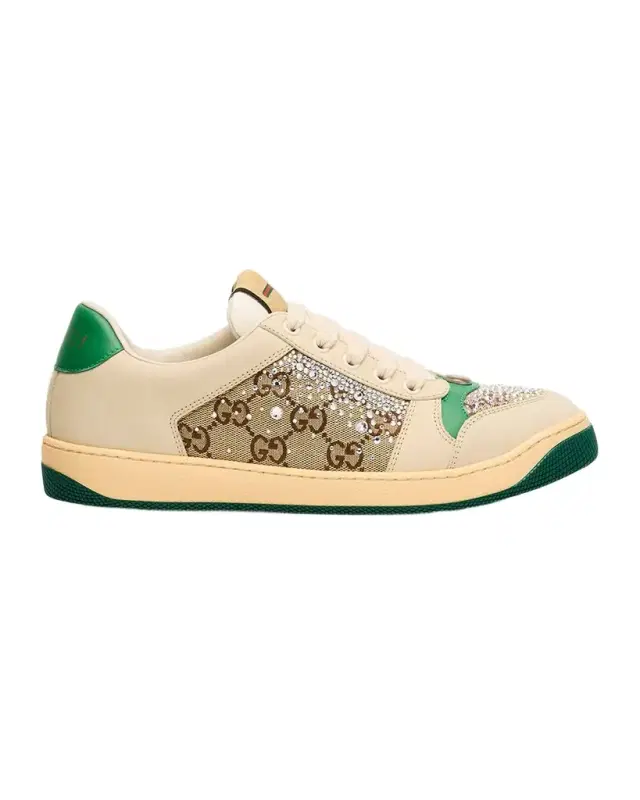 Screener GG Canvas Crystal Leather Sneakers