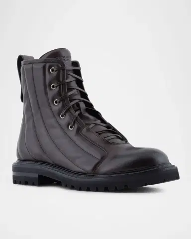 Giorgio Armani Men's Quilted Leather Lace-Up Boots | Thumbnail 2