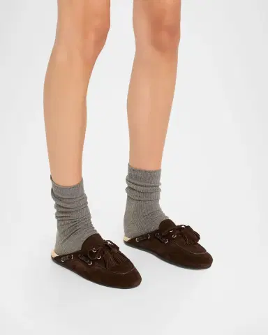 Miu Miu Suede Tassel Mocassin Mules | Thumbnail 2