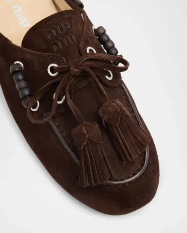 Miu Miu Suede Tassel Mocassin Mules | Thumbnail 5