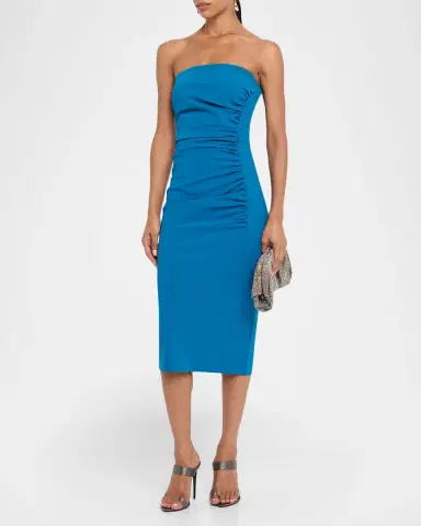 Chiara Boni La Petite Robe Strapless Ruched Bodycon Midi Dress | Thumbnail 4 Chiara Boni La Petite Robe Strapless Ruched Bodycon Midi Dress | Thumbnail 4