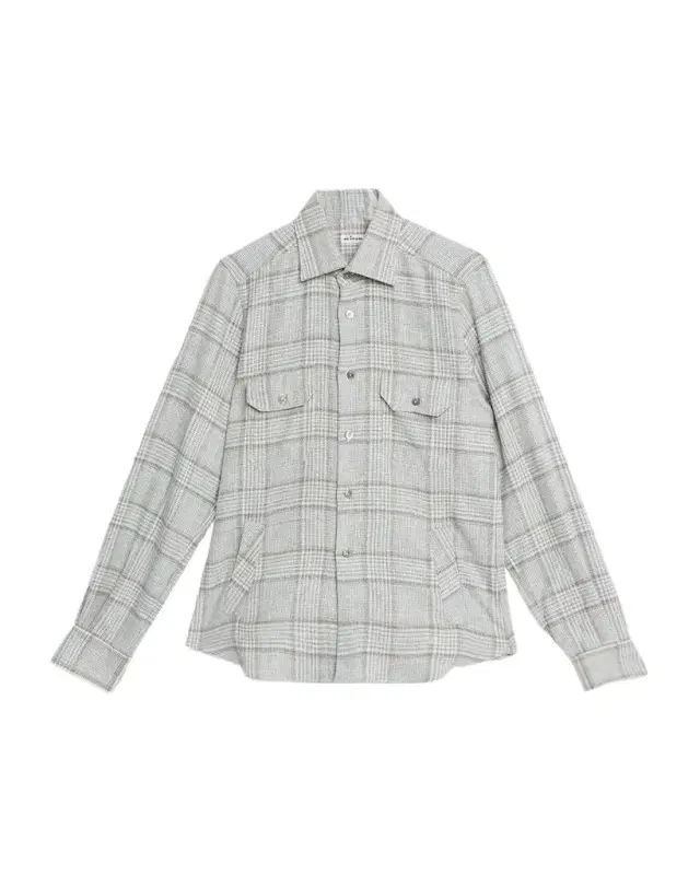 Kiton Men 's Wool-Blend Plaid Overshirt with Pockets