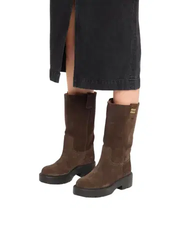 Miu Miu Suede Tall Moto Boots | Thumbnail 1