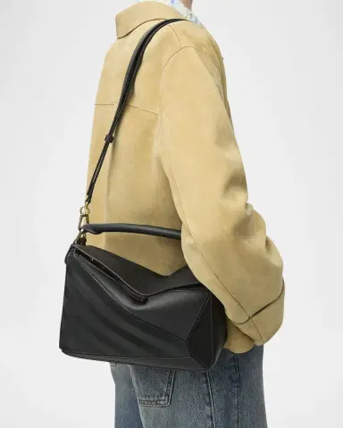Loewe Puzzle Small Striped Top-Handle Bag in Leather & Suede | Thumbnail 2 Loewe Puzzle Small Striped Top-Handle Bag in Leather & Suede | Thumbnail 2