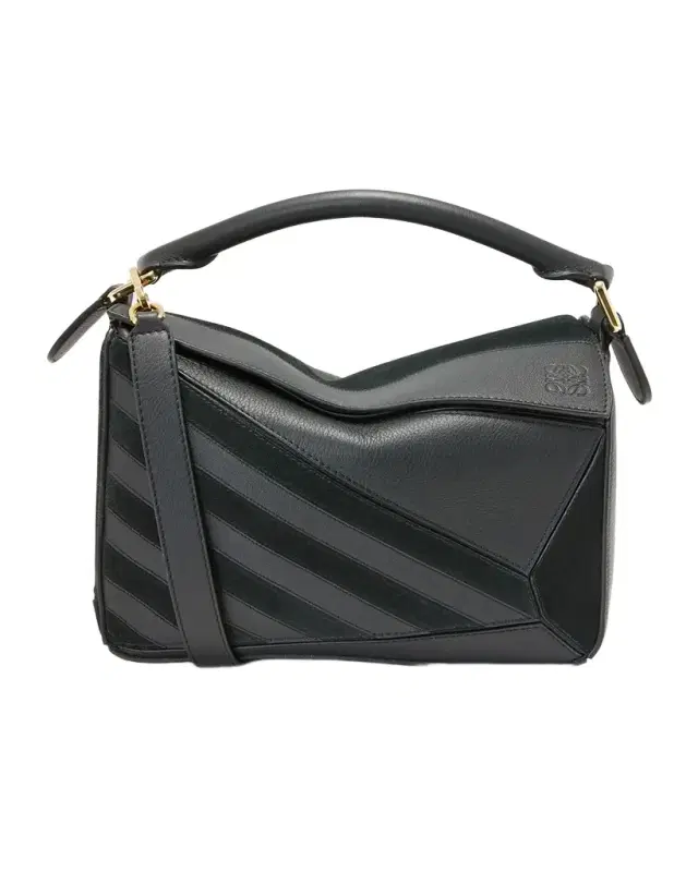 Loewe Puzzle Small Striped Top-Handle Bag in Leather & Suede