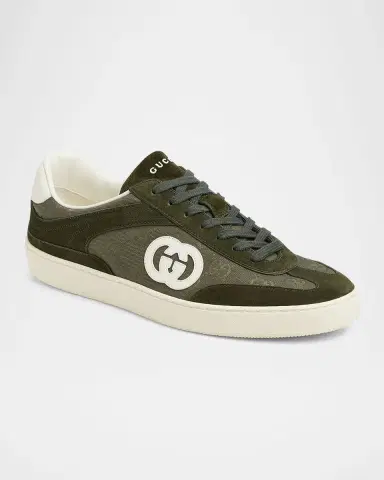 Gucci Men's G75 Canvas and Suede T-Toe Low-Top Sneakers | Thumbnail 2