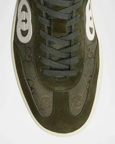 Gucci Men's G75 Canvas and Suede T-Toe Low-Top Sneakers | Thumbnail 4