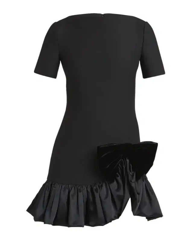 Valentino Garavani Velvet Bow Ruffle Short-Sleeve Mini Dress
