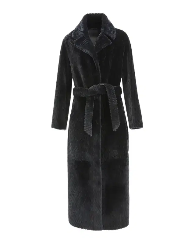 Gorski Reversible Chevron-Print Grooved Shearling Lamb Coat With Belt