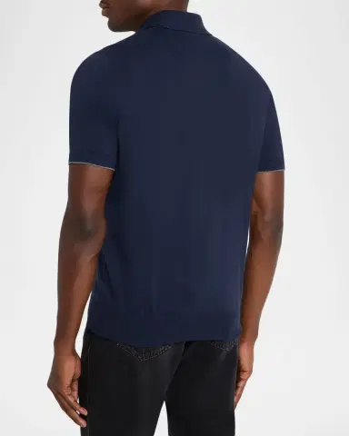 Brunello Cucinelli Men's Cotton Knit Polo Shirt | Thumbnail 3
