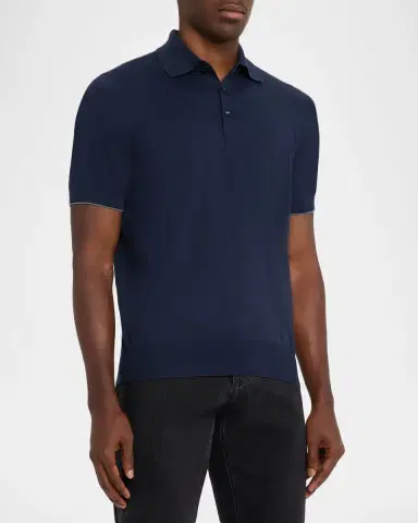Brunello Cucinelli Men's Cotton Knit Polo Shirt | Thumbnail 4