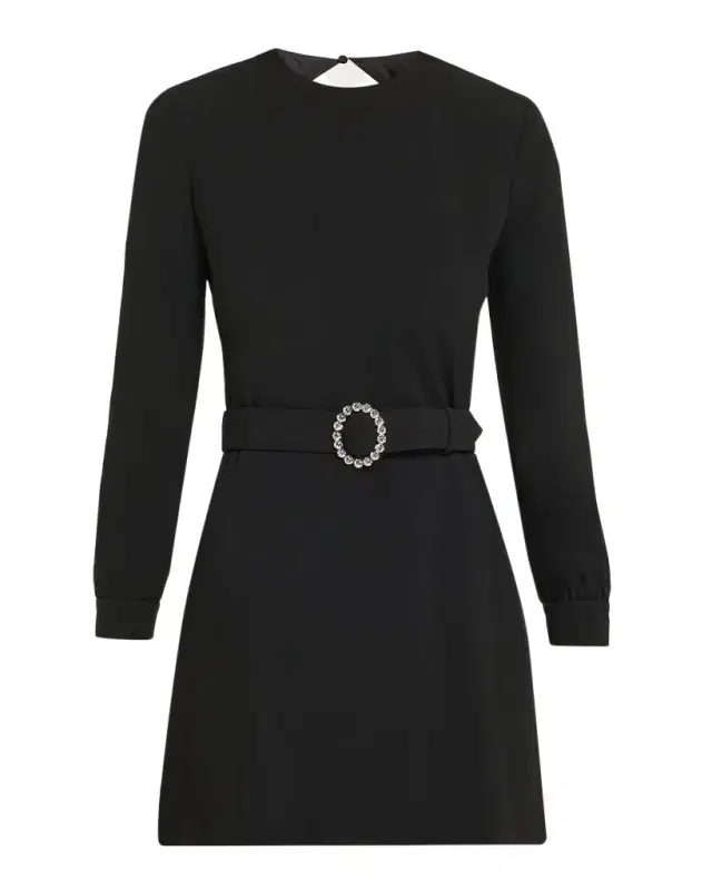 Saint Laurent Wool-Cotton Belted A-Line Mini Dress