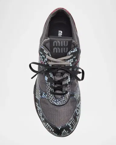 Miu Miu Gymnasium Technical Fabric and Python Low-Top Sneakers | Thumbnail 6
