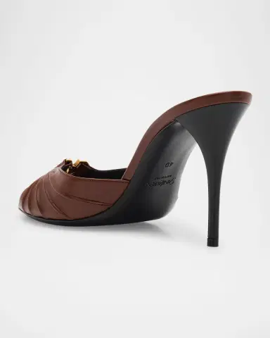 Saint Laurent Babylone YSL Ruched Leather Mule Sandals | Thumbnail 4 Saint Laurent Babylone YSL Ruched Leather Mule Sandals | Thumbnail 4