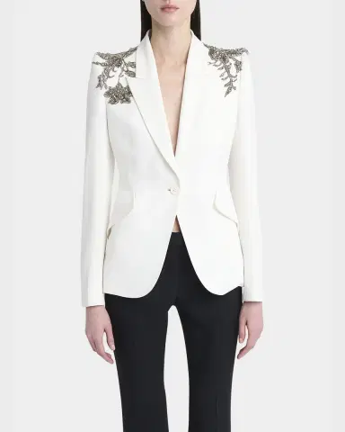 Alexander McQueen Crystal Embellished Shoulder Single-Breasted Blazer | Thumbnail 4