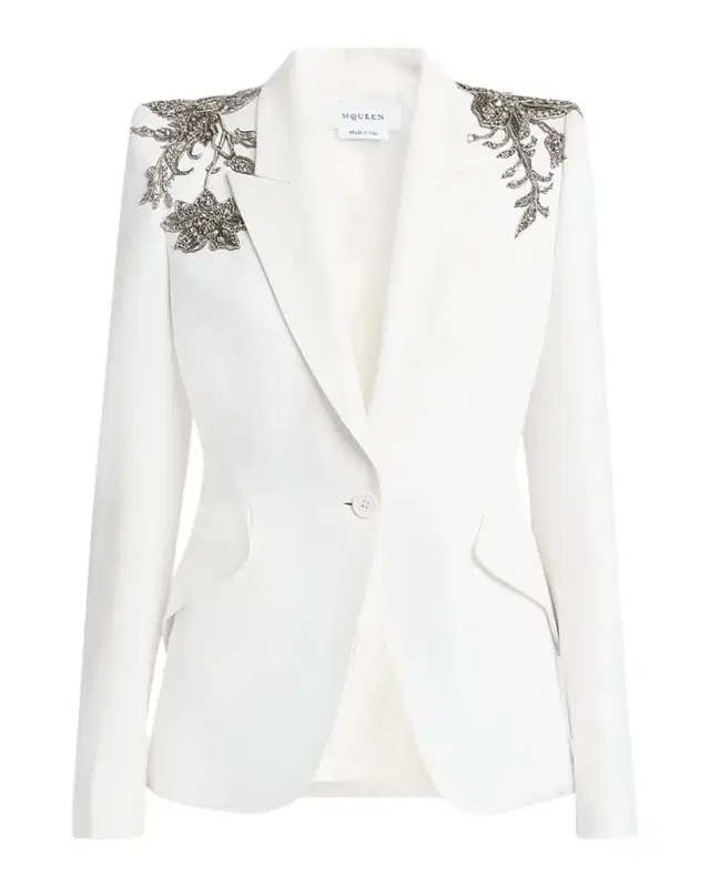 McQueen Crystal Embellished Shoulder Single-Breasted Blazer