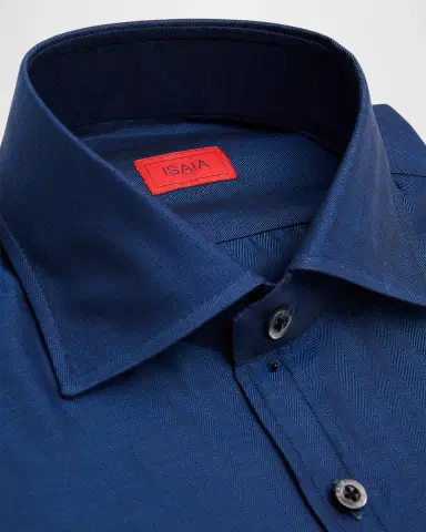 Isaia Men's Cotton Micro-Herringbone Dress Shirt | Thumbnail 2 Isaia Men's Cotton Micro-Herringbone Dress Shirt | Thumbnail 2