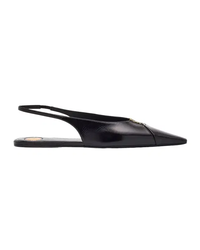 Saint Laurent Babylone Leather YSL Slingback Ballerina Flats