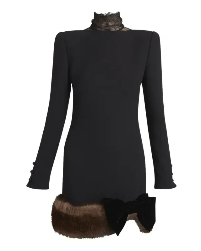 Valentino Garavani Turtleneck Long-Sleeve Sheep Shearling-Trim Mini Dress