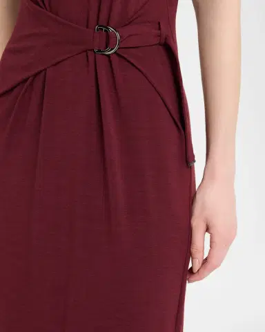 Brunello Cucinelli Drape Short-Sleeve Wool Jersey Midi Wrap Dress | Thumbnail 5