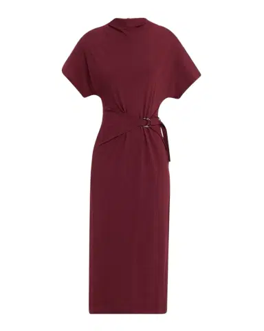 Brunello Cucinelli Drape Short-Sleeve Wool Jersey Midi Wrap Dress | Thumbnail 1