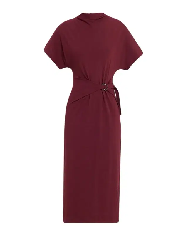 Brunello Cucinelli Drape Short-Sleeve Wool Jersey Midi Wrap Dress