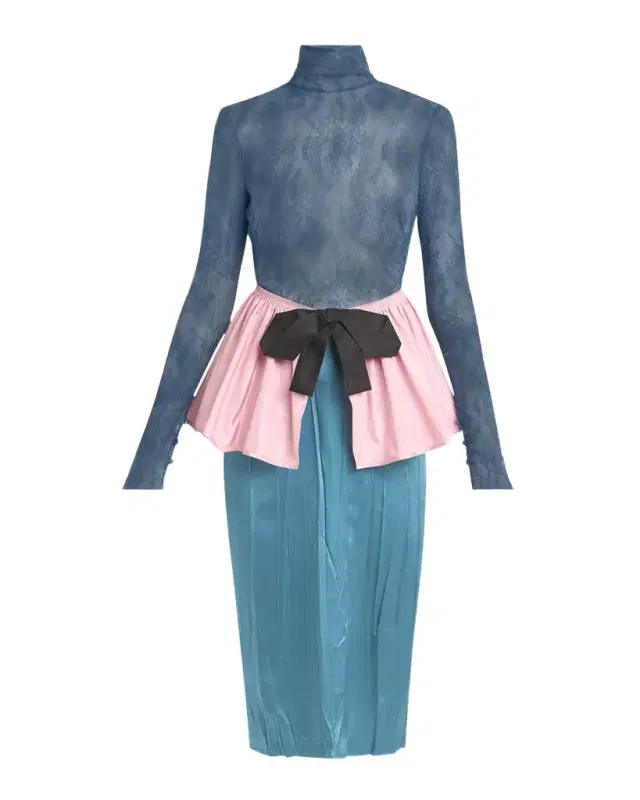 Lace Colorblock Peplum Dress