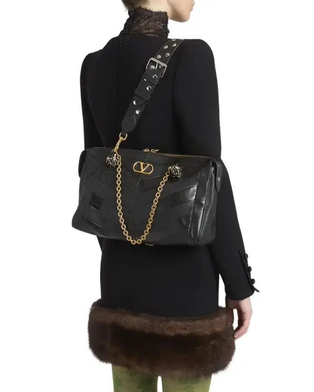 Valentino Garavani Panthea Medium Patchwork Chevron Shoulder Bag