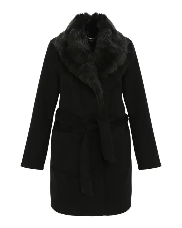 Gorski Belted Cashmere-Wool Stroller with Detachable Merinillo Lamb Shearling Collar