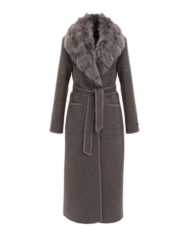 Gorski Belted Cashmere-Wool Coat with Detachable Merinillo Lamb Shearling Collar