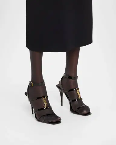 Saint Laurent Cassandra YSL Medallion Leather Stiletto Sandals | Thumbnail 2 Saint Laurent Cassandra YSL Medallion Leather Stiletto Sandals | Thumbnail 2
