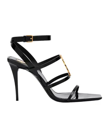 Saint Laurent Cassandra YSL Medallion Leather Stiletto Sandals | Thumbnail 1 Saint Laurent Cassandra YSL Medallion Leather Stiletto Sandals | Thumbnail 1