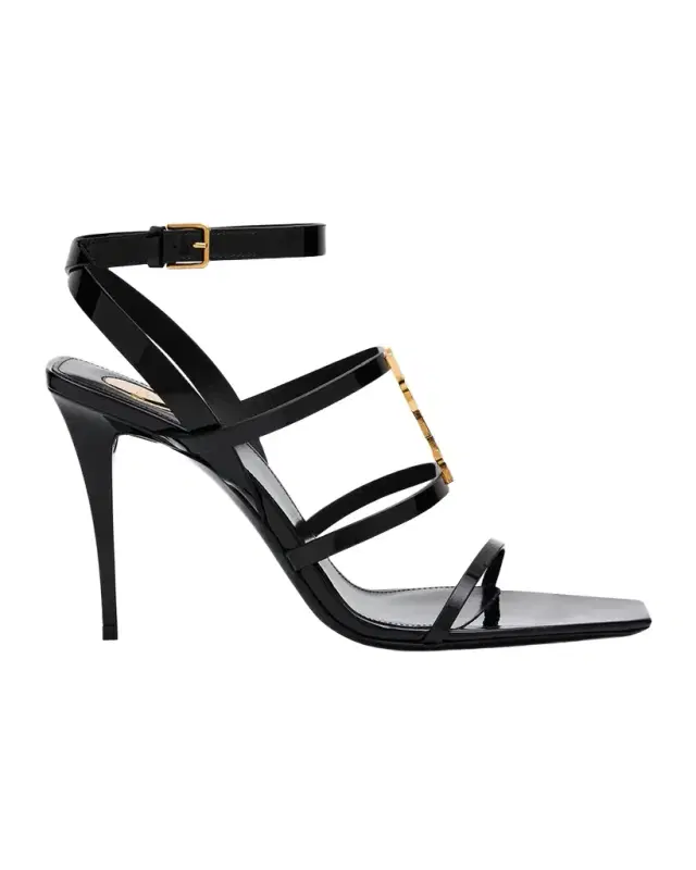 Saint Laurent Cassandra YSL Medallion Leather Stiletto Sandals