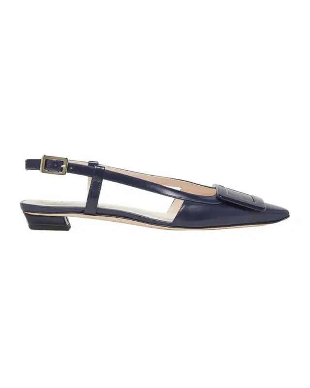Roger Vivier Belle Vivier Leather Buckle Kitten-Heel Slingback Pumps