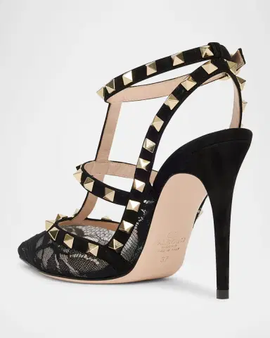 Valentino Garavani 100mm Rockstud Lace Ankle-Strap Pumps | Thumbnail 2 Valentino Garavani 100mm Rockstud Lace Ankle-Strap Pumps | Thumbnail 2