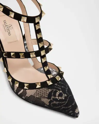 Valentino Garavani 100mm Rockstud Lace Ankle-Strap Pumps | Thumbnail 3 Valentino Garavani 100mm Rockstud Lace Ankle-Strap Pumps | Thumbnail 3