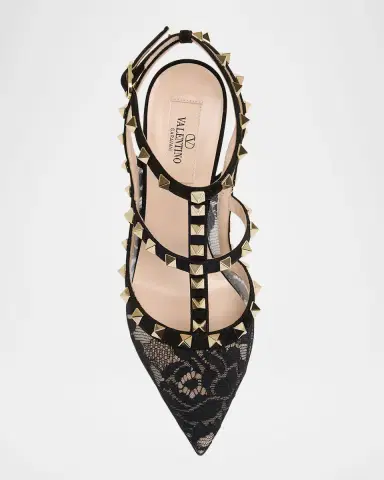 Valentino Garavani 100mm Rockstud Lace Ankle-Strap Pumps | Thumbnail 4 Valentino Garavani 100mm Rockstud Lace Ankle-Strap Pumps | Thumbnail 4