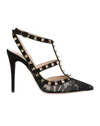 Valentino Garavani 100mm Rockstud Lace Ankle-Strap Pumps | Thumbnail 1 Valentino Garavani 100mm Rockstud Lace Ankle-Strap Pumps | Thumbnail 1