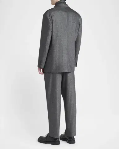 Giorgio Armani Men 's Chevron Pattern Wool Cashmere Blend Shawl Lapel Double Breasted Suit | Thumbnail 2