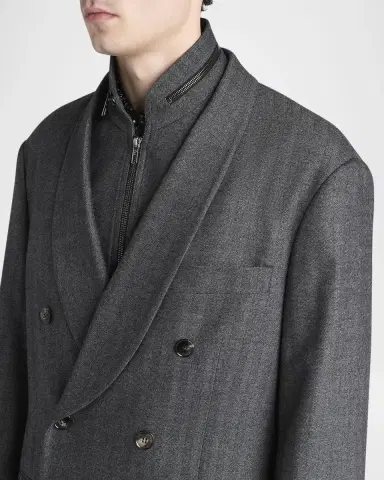 Giorgio Armani Men 's Chevron Pattern Wool Cashmere Blend Shawl Lapel Double Breasted Suit | Thumbnail 5