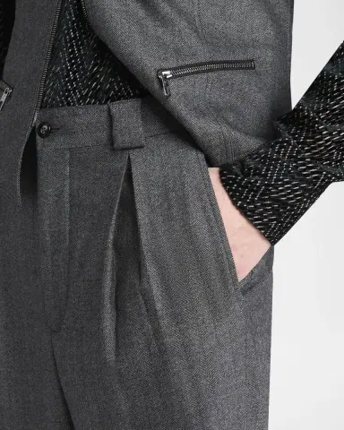 Giorgio Armani Men 's Chevron Pattern Wool Cashmere Blend Shawl Lapel Double Breasted Suit | Thumbnail 9