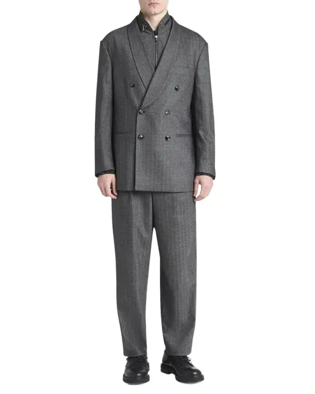 Men 's Chevron Pattern Wool Cashmere Blend Shawl Lapel Double Breasted Suit