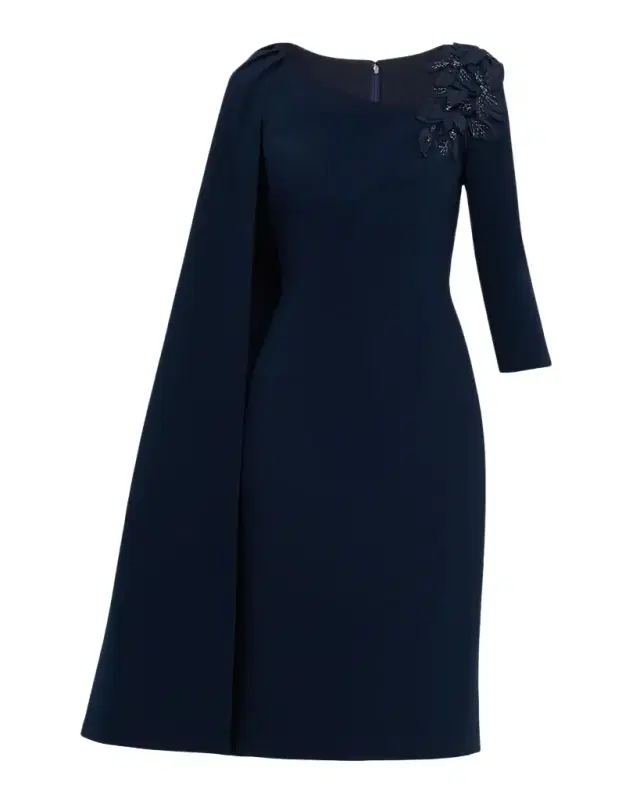 Rickie Freeman for Teri Jon Cape-Sleeve Crepe Midi Dress